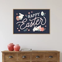 Happy Easter Bunnies Framed Canvas Art Print