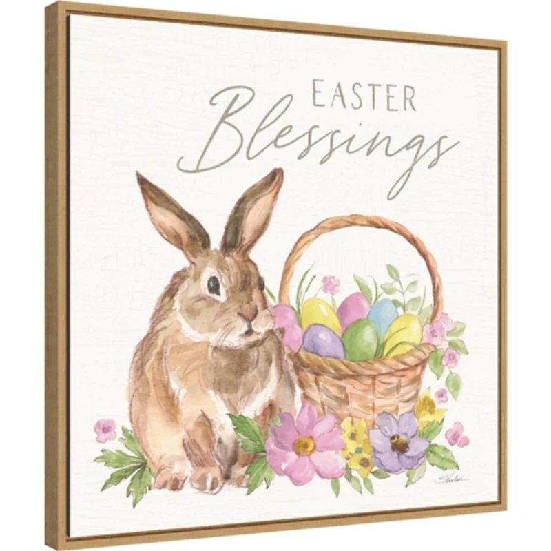 Easter Blessings Bunny Framed Canvas Art Print