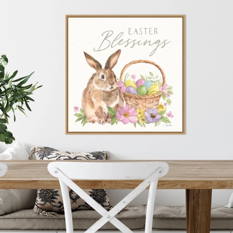 Easter Blessings Bunny Framed Canvas Art Print