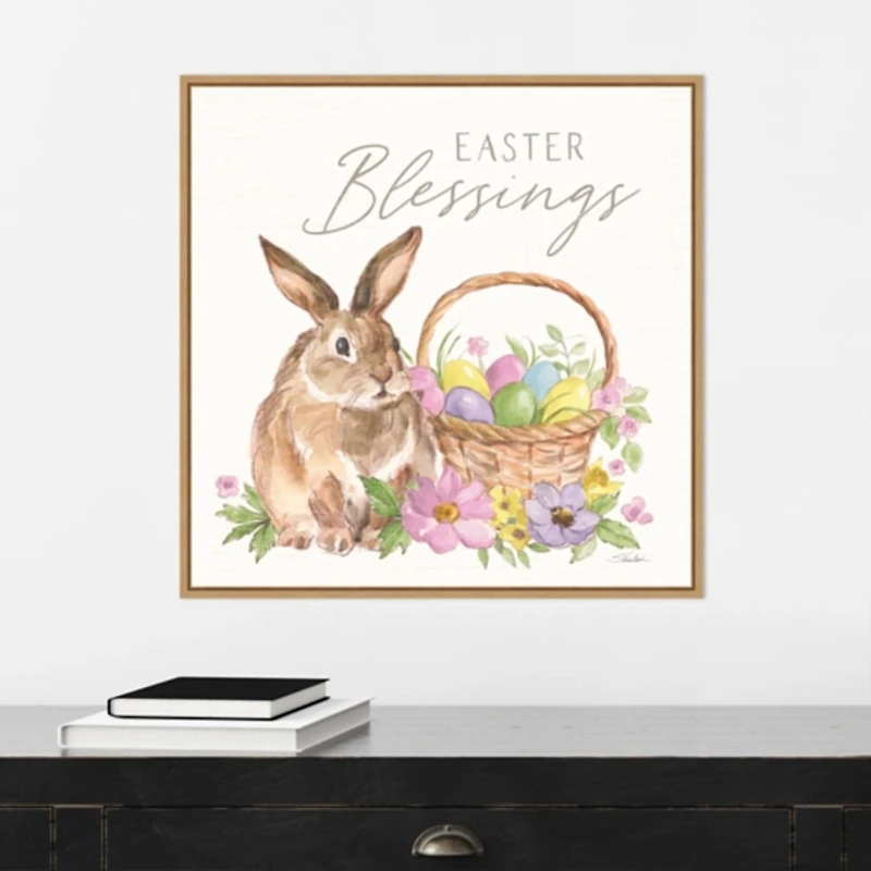 Easter Blessings Bunny Framed Canvas Art Print