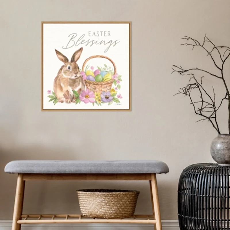 Easter Blessings Bunny Framed Canvas Art Print