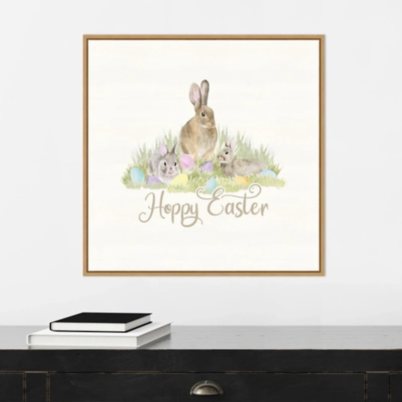 Hoppy Easter Bunnies Framed Canvas Art Print