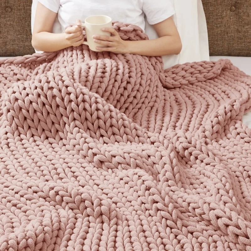 Blush Hand Made Chunky Double Knit Throw Blanket