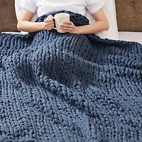 Navy Hand Made Chunky Double Knit Throw Blanket