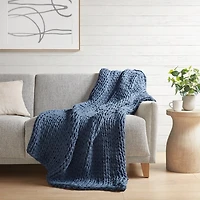 Navy Hand Made Chunky Double Knit Throw Blanket