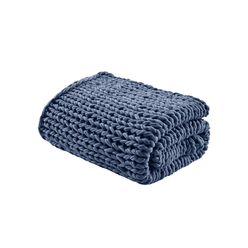 Navy Hand Made Chunky Double Knit Throw Blanket