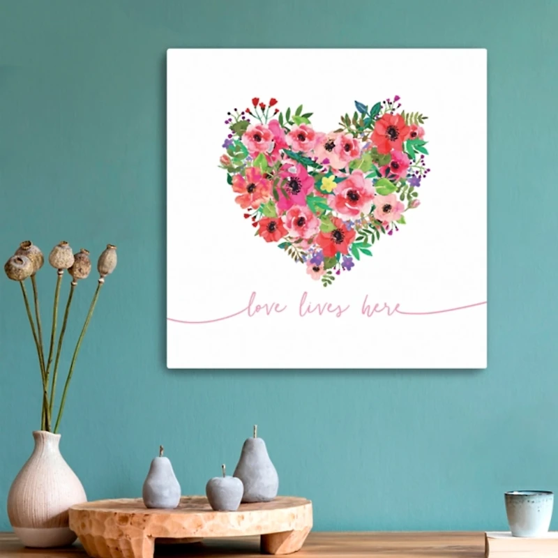 Love Lives Here Heart Valentine's Canvas Art Print