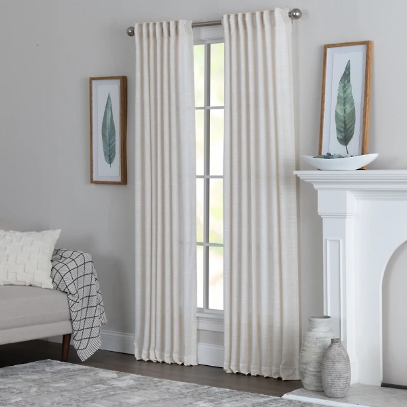 Cream Solid Pleated Single Curtain Panel, 84 in.