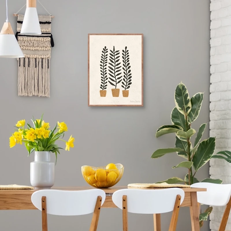 Black Potted Ferns Framed Canvas Art Print