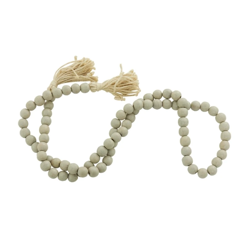 Gray Wood Beads Cream Tassel Garland
