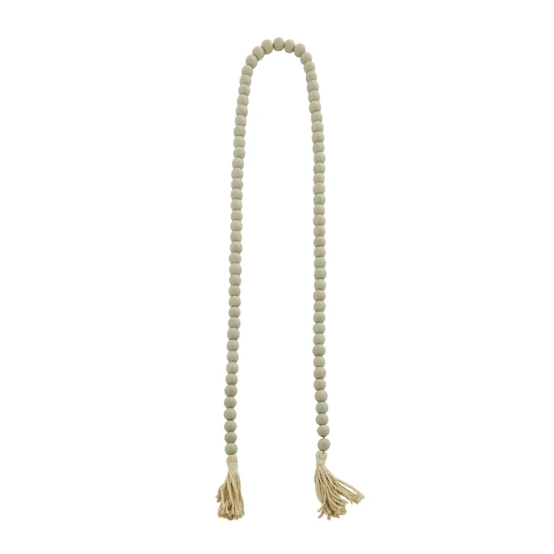 Gray Wood Beads Cream Tassel Garland