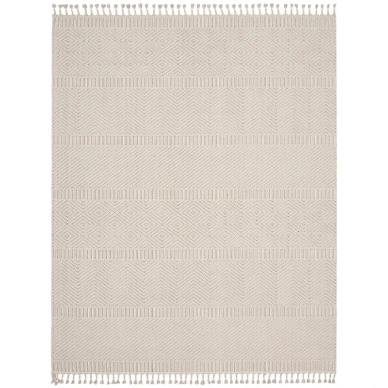 Ivory Chevron Diamond Tasseled Area Rug, 7x10