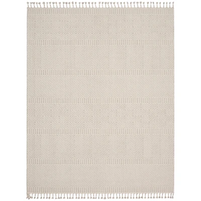 Ivory Chevron Diamond Tasseled Area Rug, 7x10