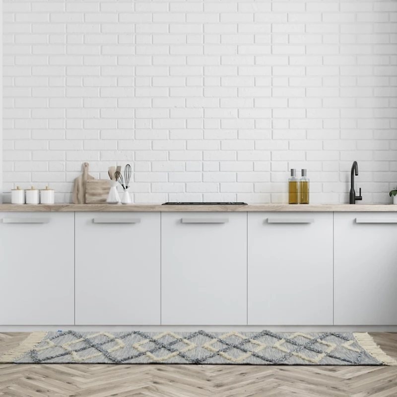 Steel Blue Raised Texture Chevron Runner, 2x6