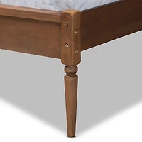 Mid-Century Walnut Wood Rattan Queen Platform Bed