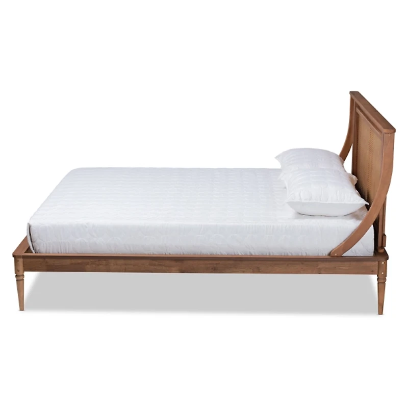 Walnut Rattan Swooping Queen Platform Bed