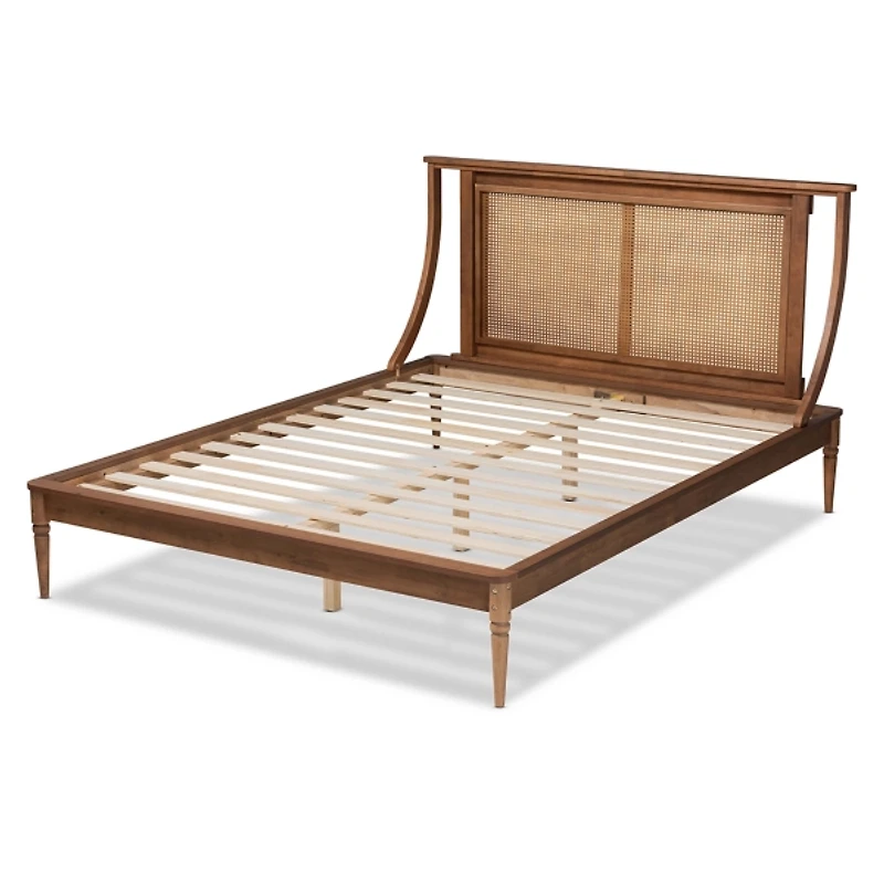 Walnut Rattan Swooping Queen Platform Bed