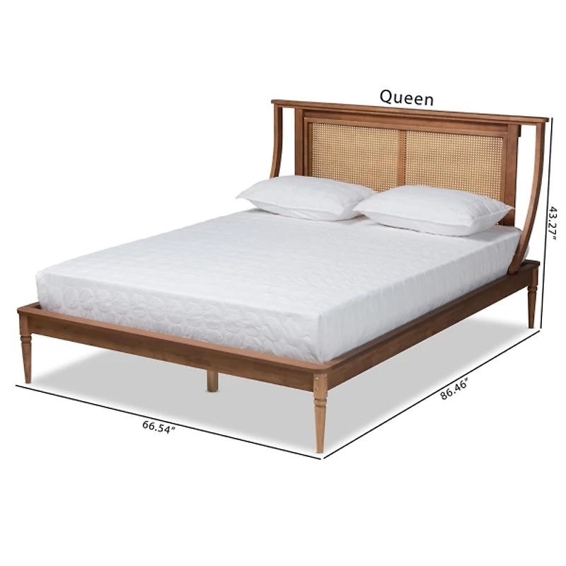 Walnut Rattan Swooping Queen Platform Bed