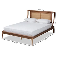 Walnut Rattan Swooping Queen Platform Bed