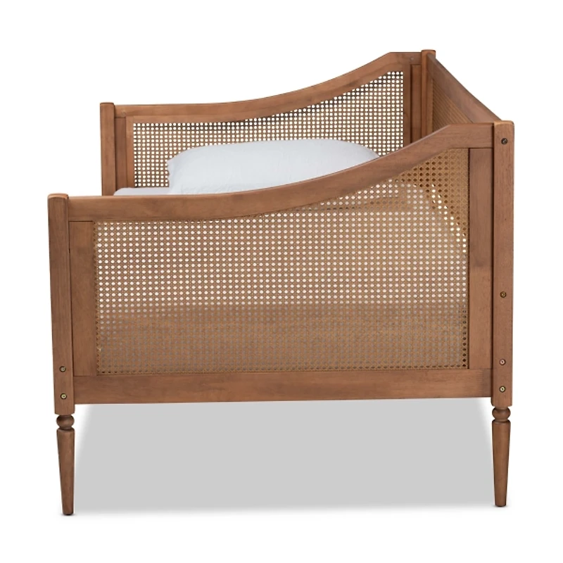 Walnut Wood and Rattan Twin Daybed