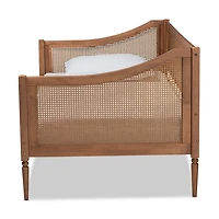 Walnut Wood and Rattan Twin Daybed
