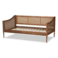 Walnut Wood and Rattan Twin Daybed