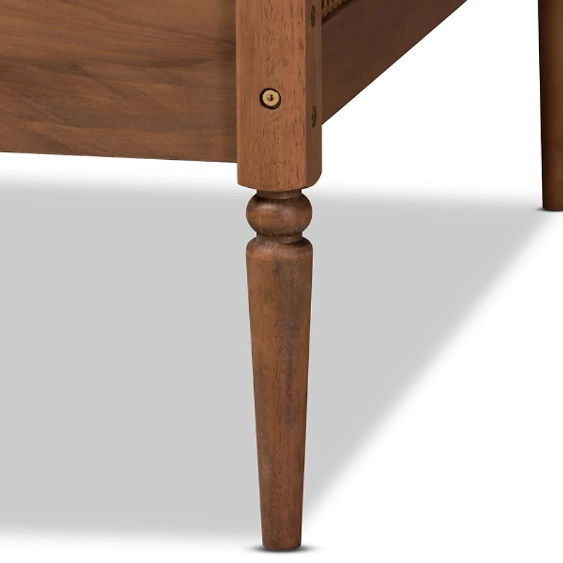 Walnut Wood and Rattan Twin Daybed