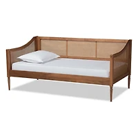 Walnut Wood and Rattan Twin Daybed