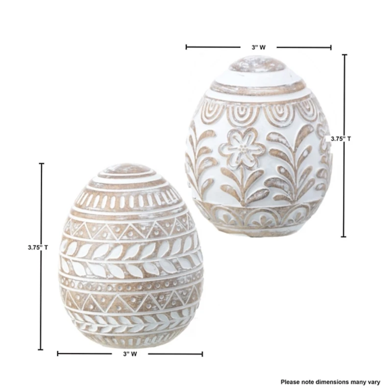 Ivory Carved Floral Easter Eggs, Set of 2
