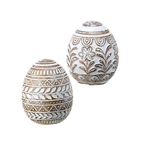 Ivory Carved Floral Easter Eggs, Set of 2