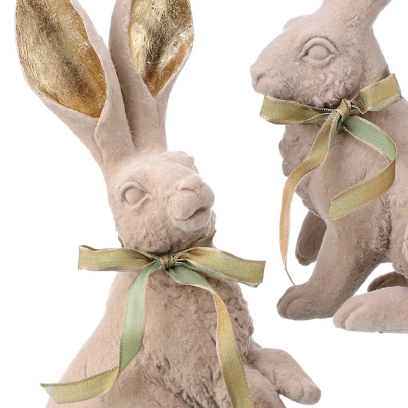 Golden Ear Velvet Easter Bunny Figurines, Set of 2