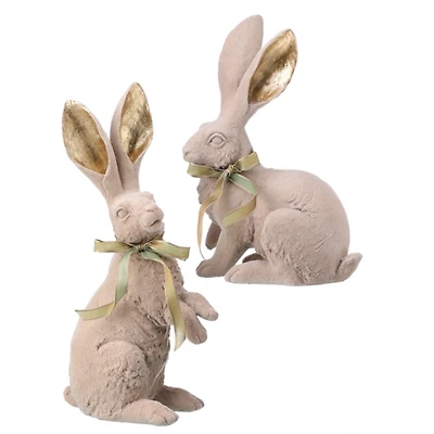 Golden Ear Velvet Easter Bunny Figurines, Set of 2