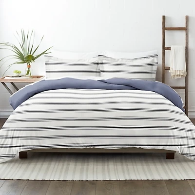 Navy Blue Echo Stripe 3-pc. Queen Duvet Cover Set