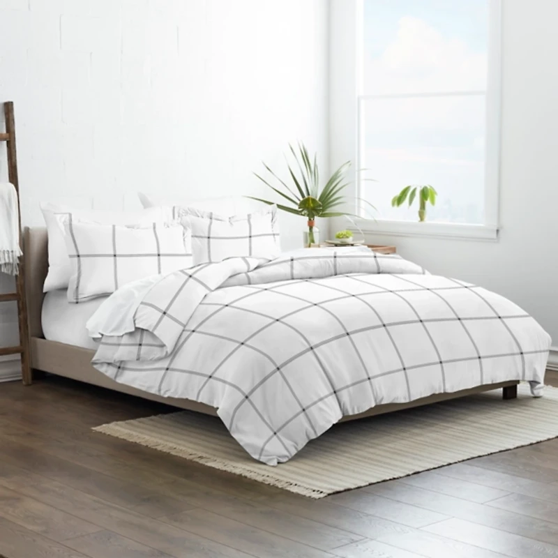Gray Grid Plaid 3-pc. Micro King Duvet Cover Set