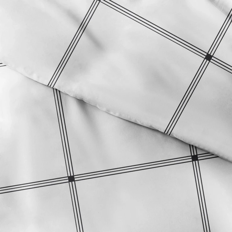 Gray Grid Plaid 3-pc. Micro Queen Duvet Cover Set