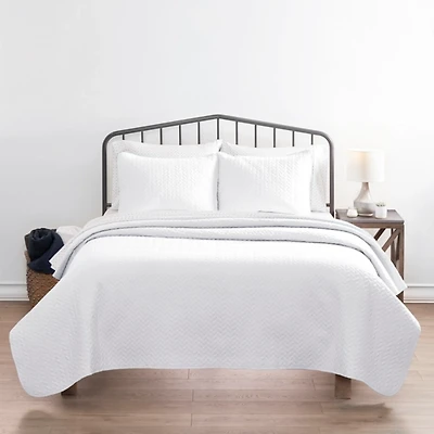 White Herringbone Quilted 2-pc. Twin Coverlet Set