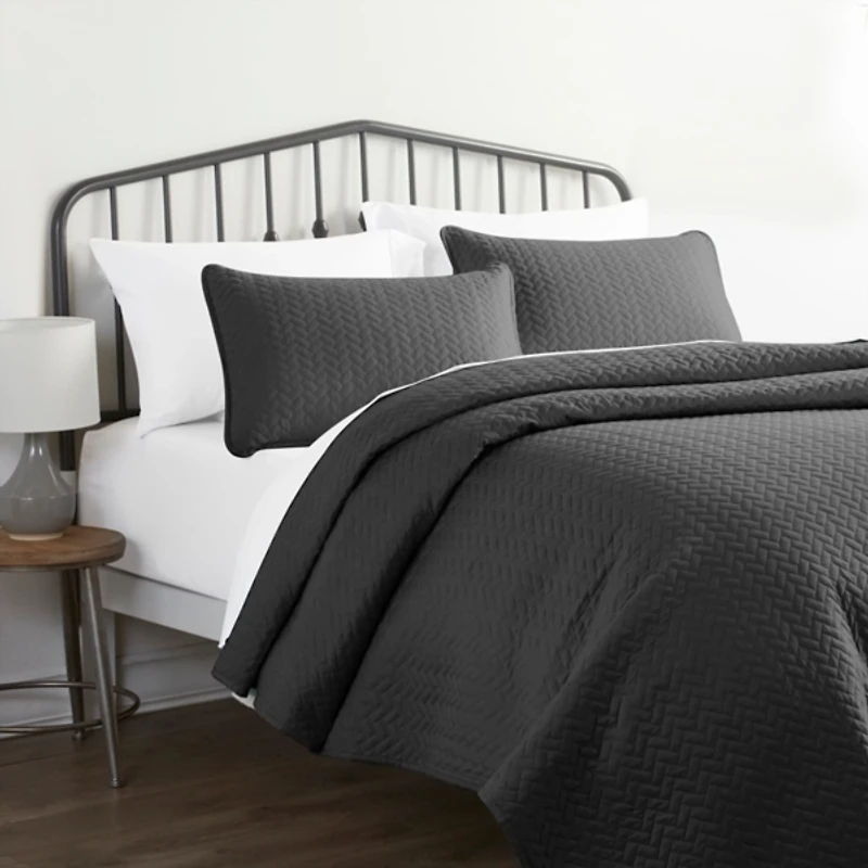 Gray Herring Quilted 3-pc. Twin Coverlet Set