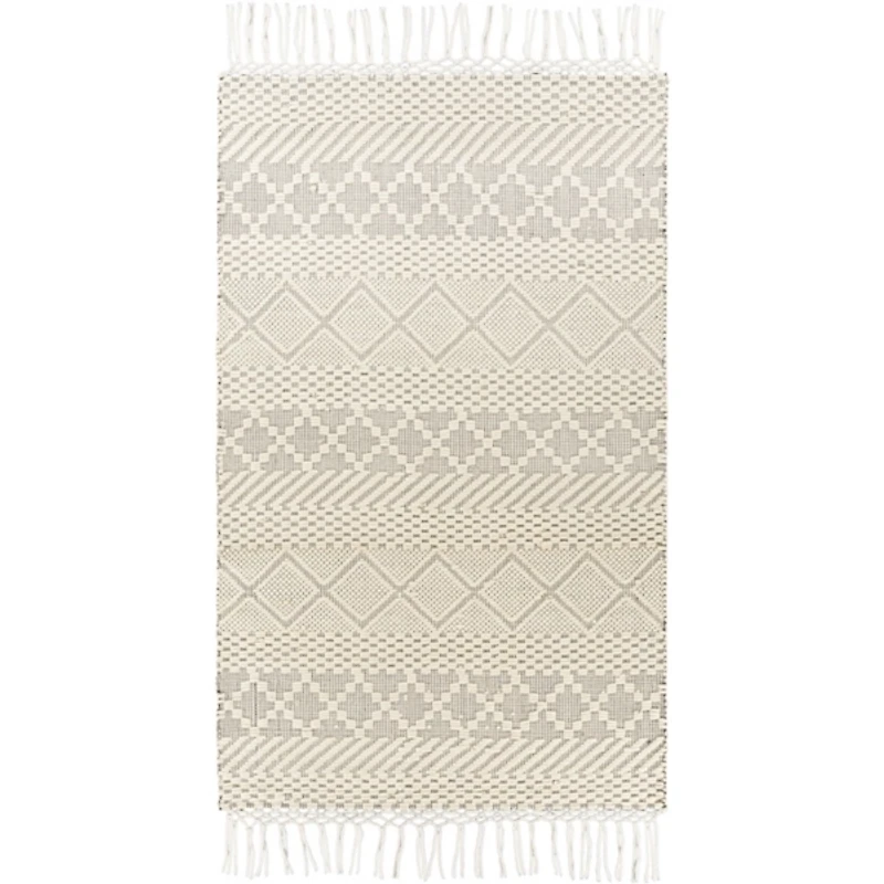 Cream Diamond Tassel Wool Area Rug, 8x10