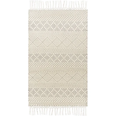 Cream Diamond Tassel Wool Area Rug, 8x10