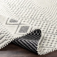 White and Black Diamond Tassel Wool Area Rug, 8x10