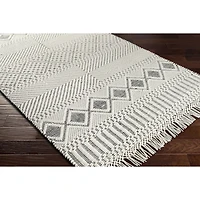 White and Black Diamond Tassel Wool Area Rug, 8x10