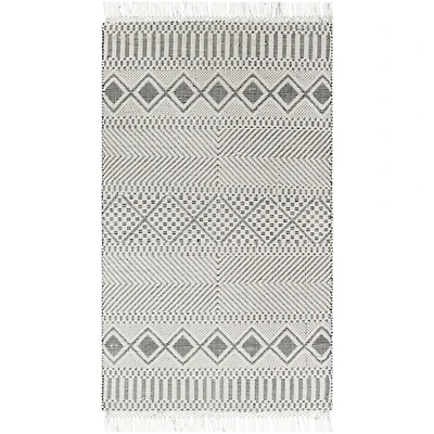White and Black Diamond Tassel Wool Area Rug, 8x10