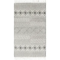 White and Black Diamond Tassel Wool Area Rug, 8x10