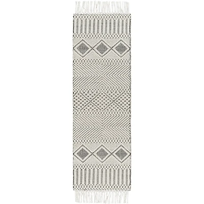 White and Black Diamond Tassel Wool Runner, 2x8