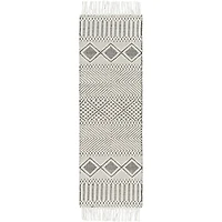White and Black Diamond Tassel Wool Runner, 2x8