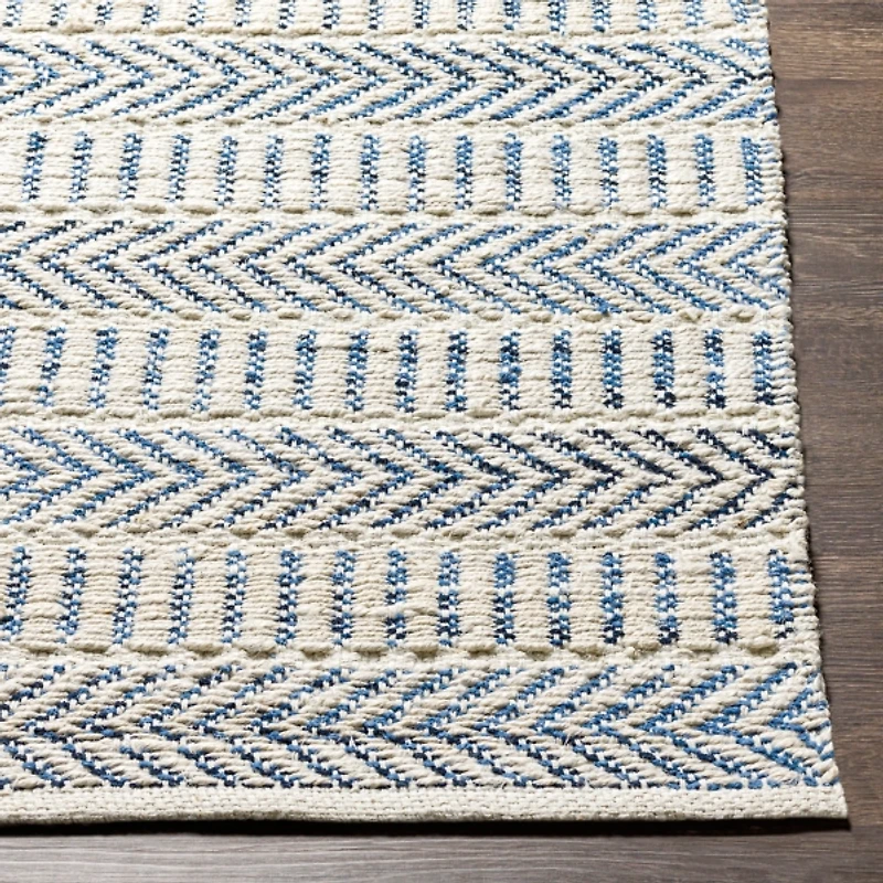 Blue and White Chevron Jute Area Rug, 8x10