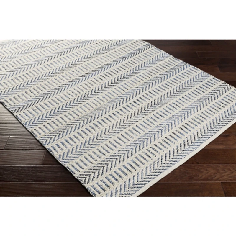 Blue and White Chevron Jute Area Rug, 8x10