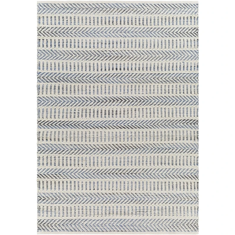 Blue and White Chevron Jute Area Rug, 8x10