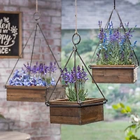 Brown Fir Wood Hanging Planter Boxes, Set of 3