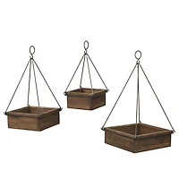 Brown Fir Wood Hanging Planter Boxes, Set of 3